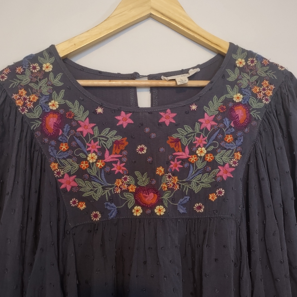 Luna Moon Floral Embroidered Boho Top Size L - Picture 4 of 11